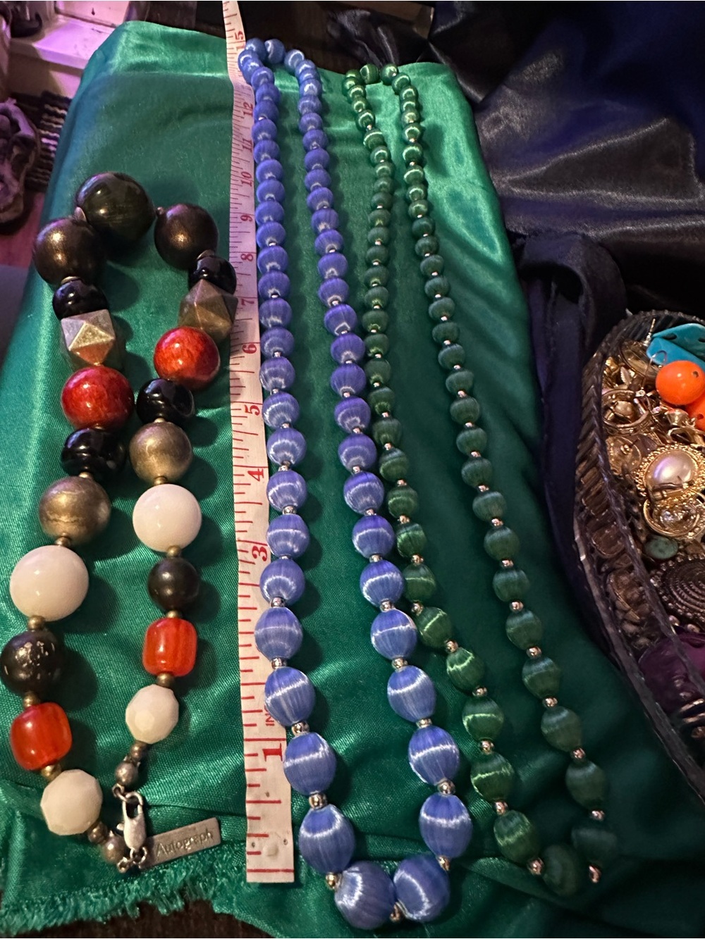 2 Handcrafted Beaded Necklace Set in Blue and Green, 1 Autograph branded.